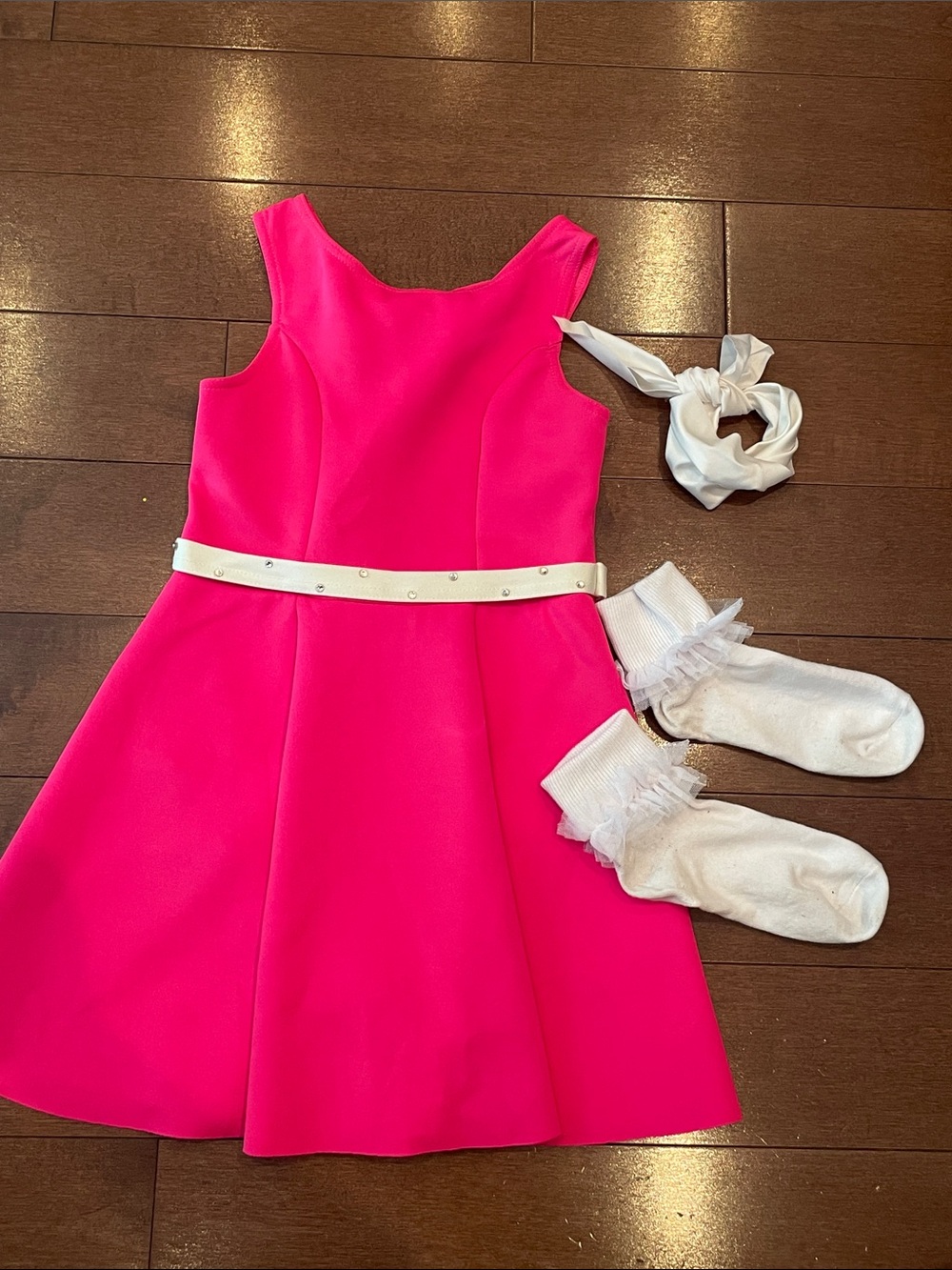 Hot Pink Sleeveless A-Line Costume Dress with White Belt
